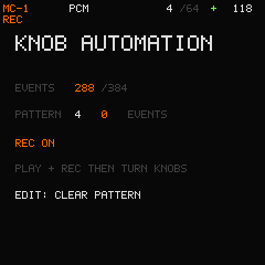Automation page after clearing the current pattern's recorded knob movements.